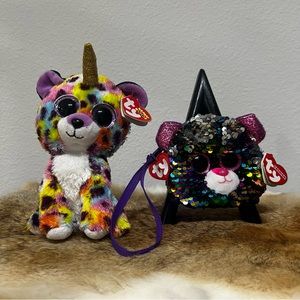 TY Fashion Flippy Dotty Bear Sequin Coin Wrislet Purse + Giselle Spotted Unicorn